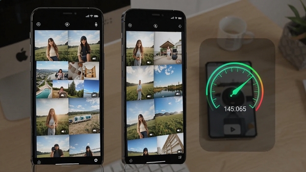 �ֻ���¡�������ٴ�����Ƭ����Ƶ�Ļ��棬��Ļ����ʾ��Ƭ�ٲ������ڿ���ͬ�����ٶ�ָʾ���ﵽ��ֵ