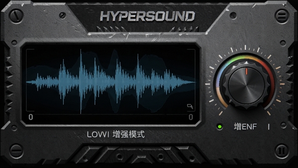 HyperSound���ص�����ǿģʽ���棬չʾ��Ƶ����ͼ��������ť���Ӿ����Ӳ������������