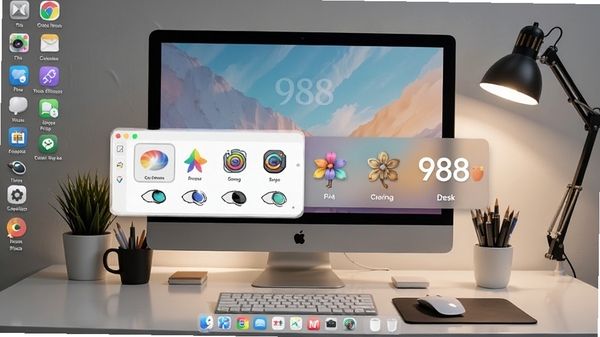 988 Desk ���������������棬չʾ��ͬ���ͼ����л�Ч����ɫ�ʴ���Э���������ֽ��ͼ����ͳһ��������Ƹ�