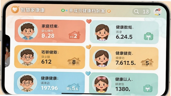 �ǻۼҿ�APP�ж��Ա���������б����棬��ʾ��ͬ��ͥ��Ա�Ŀ�ͨͷ��͸������µĽ�������ժҪ�������Ѻã�ɫ����ܰ