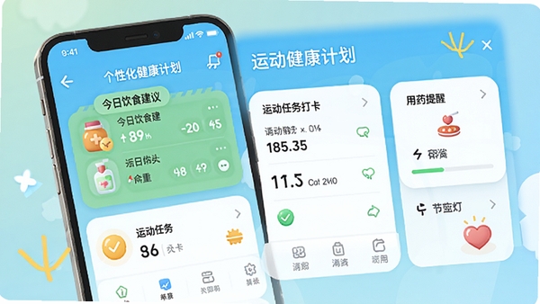 �ǻۼҿ�APP�ڸ��Ի������ƻ�ҳ�棬����������ʳ���顢�˶�������б�����ҩ���ѿ�Ƭ��������ƻ��ã����м���ͼ��