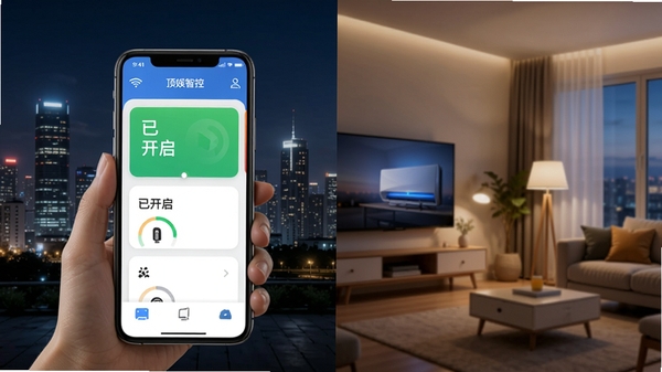�����ǿ�APP��Զ�̿��ƽ��棬չʾ�ֻ��ڻ���ʱԶ�̲ٿؼ��пյ��͵ƹ�Ļ��棬�������豸��Ƭ��ʾ���ѿ�����״̬������Ϊ����ҹ�������ڳ����ķ�����ͼ����ʾԶ�����ǵĿ������顣