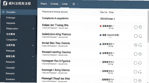 威科法规库法规列表页面,左侧为分类导航,右侧为清晰的条目标题列表。