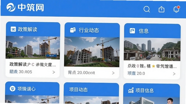 ������APP�����ͼ��չʾ��ҳ��Ѷ���빦��ģ�飬��ƽ����Ʒ������ɫΪ��ɫ������Ļ�Ϸ���ʾ����������LOGO���·�չʾ���߽������ҵ��̬����Ŀ��Ϣ�ȿ�Ƭʽ���֡�