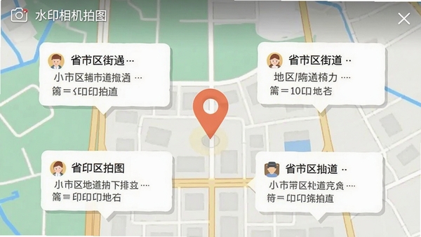������һ�ŵ�ͼ��λʾ��ͼ���������ƽ������ͼ���о�ȷ�Ķ�λ��ǵ㣬��Χ��ʾ��ص�ַ��Ϣ��Ƭ����Ƭ�ϰ���ʡ�����ֵ������֣��롰ˮӡ�����ͼ��������λ���ܹ�����