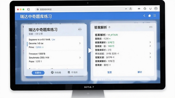 瑞达中奇题库练习界面,展示答题卡与答案解析,界面清晰直观