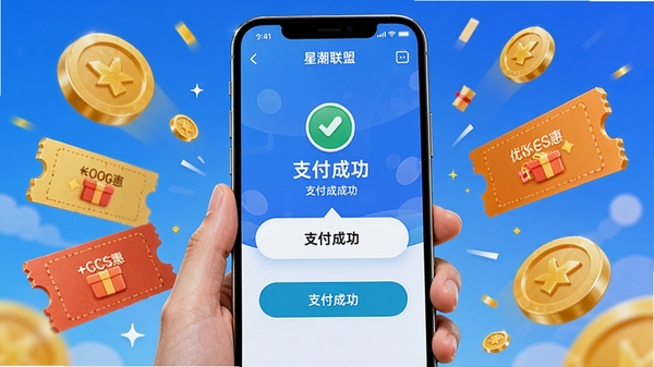 �û�����ʹ���ǳ�����APP���й����Ļ��ʾ֧���ɹ����棬��Χ�н�Һ��Ż�ȯԪ�أ���Χ����