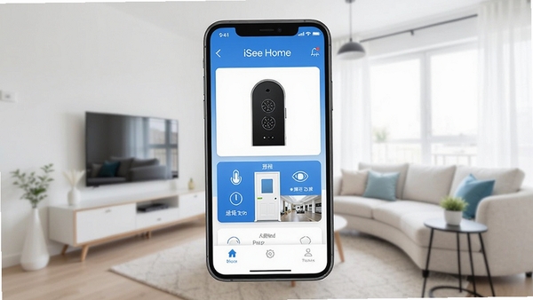 һ���ִ���Լ�������ܼҾӿ��ƽ����ͼ����ʾiSee Home APP�������У���������չʾ�ÿͶԽ���Զ�̿��š����Ԥ���ȹ���ģ�飬����Ϊ�����Ŀ���������UI��ƿƼ���ʮ�㣬��ɫ�Ͱ�ɫΪ��ɫ��
