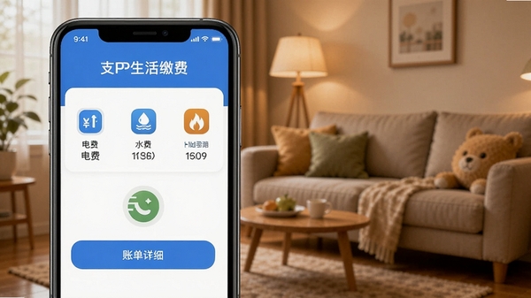 ����APP����ɷѹ��ܽ��棬չʾ��ѡ�ˮ�ѡ�ȼ���ѵ�ͼ�꣬������֧���ɹ����˵���ϸ��ģ��UI������Ϊ��ܰ�ļ�ͥ��������