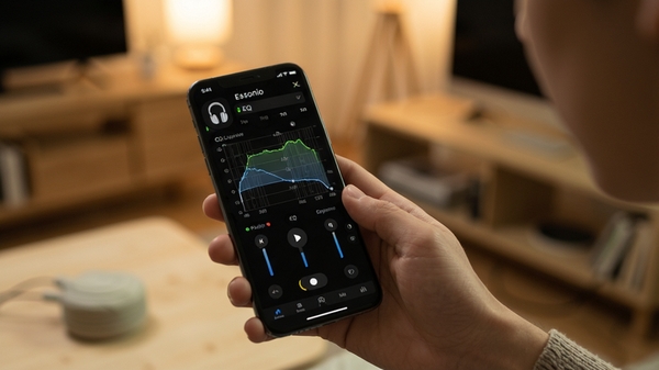 һ���û�����ͨ���ֻ�App����Essonio����EQ��������ʵ�ĳ�����������ʾ�Զ���Ƶ�����ߣ�����Ϊ��ܰ�����ڻ��������ָ��Ի����ù��̡�