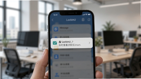 �ƶ��豸��ʹ��LockinUӦ�ã�չʾ��Ϣ֪ͨ��������Ϊģ�������İ칫��������ʾ�û���ʱ�鿴��ְ������