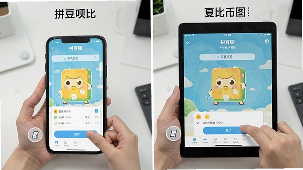 拼豆呗在手机和平板上运行的效果对比图,展示不同设备适配情况,界面清晰,操作流畅