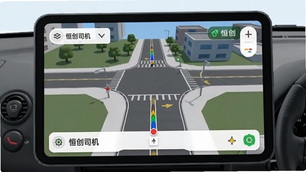 恒创司机端内置导航功能,展示3D实景路口放大图