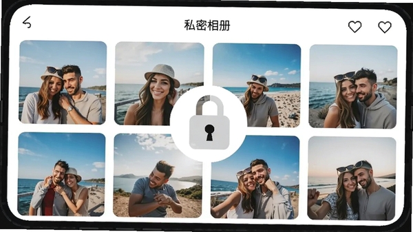 Խ��app˽��������ʾ��ͼ��չʾ���¹�ͬ�ϴ���������Ƭǽ���м������Ͱ���ͼ�꣬������¼��