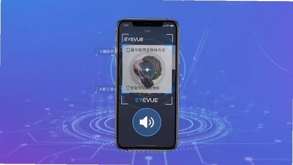 EYEVUE��������չʾ������ʶ�����������֣�����Ϊ�ִ��Ƽ�������ɫ���䣬������ʾ�ֻ���Ļ��ʶ��������������ͼ�꣬����������������ͻ��AI��������