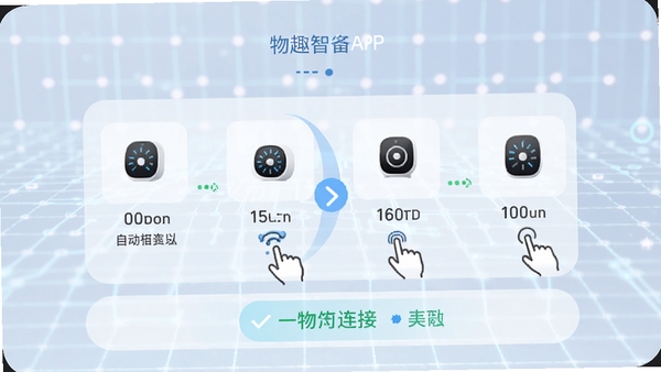 ��Ȥ����APP�������豸����ҳ�棬չʾ�Զ�ɨ�跢�ֵĶ���豸ͼ�꣬��������������������������״̬��ʾ������Ϊǳɫ�Ƽ�������