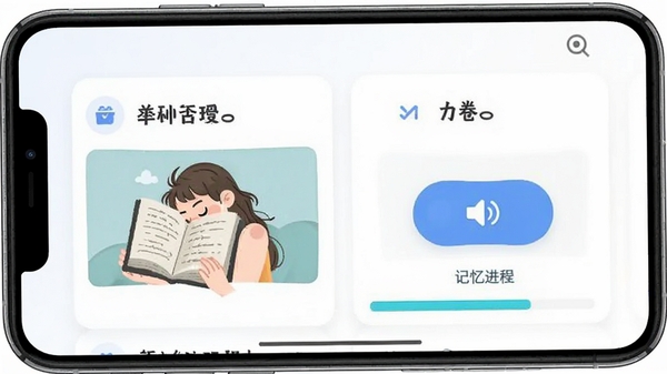 ���Ӣ��APP���ʼ�����棬��ʾ���ʿ�Ƭ��ͼƬʾ�⡢������ť�ͼ������������������������
