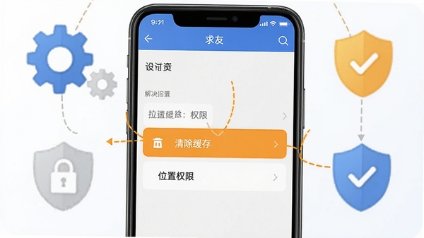 һ�������ֻ�����ʾ��ͼ����Ļ��ʾ�����ѡ�APP�����ý��棬������ʾ��������桱�͡�λ��Ȩ�ޡ�����ѡ������г��ֺͶ���ͼ�꣬��ʾ������˺�Ȩ������Ľ̳���ͼ