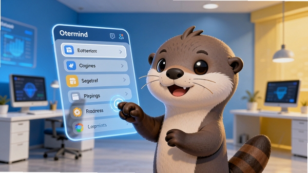 Ottermind�ٷ����°�����ҳ�棬һֻ�ɰ���ˮ̡�������ڲ������������������б�������Ϊ�ִ���Լ���İ칫�ң��Ƽ�����ů��ɫ����UI��Ʊ�ƽ����������Ⱦ������δ����