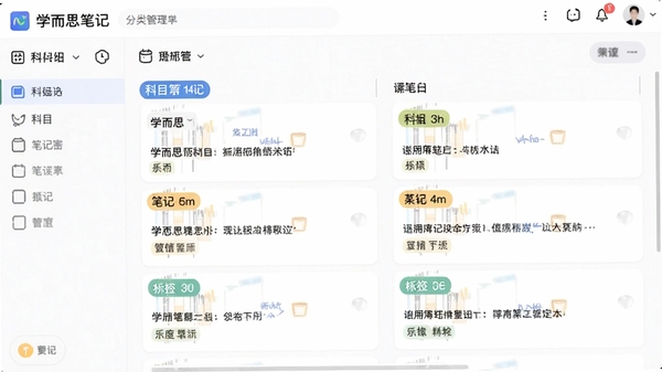 ѧ��˼�ʼǷ���������棬����չʾ����Ŀ�ͱ�ǩ�����ıʼ��б�