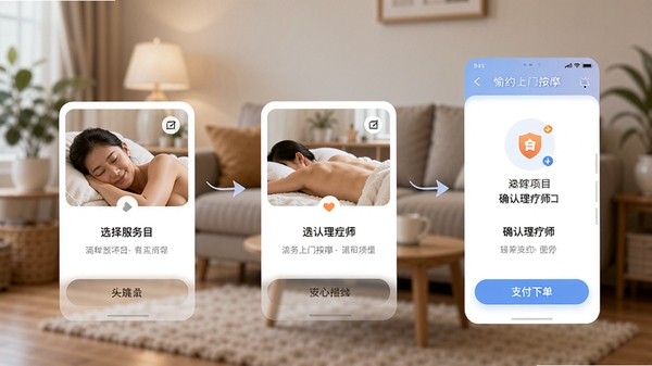 ��Լ���Ű�Ħapp����ʾ��ͼ��չʾ��ѡ�������Ŀ��ȷ������ʦ�ٵ�֧���µ�������������̣�UI����ִ�����������Ϊģ���ľӼһ���