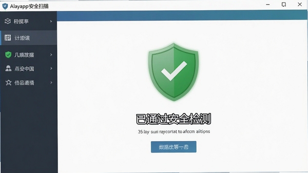 Alayapp��ȫɨ����棬��ʾ����ͨ����ȫ��⡱����ɫ���Ʊ�־