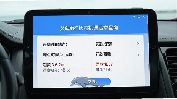 双海豚司机通违章查询页面,显示违章时间地点与罚款扣分详情