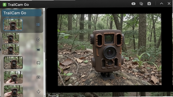 һ��չʾTrailCam Go����Ұ��������ʵʱԤ������Ľ����ͼ��������ɭ�֣�����������ʾ����б�������ͼ