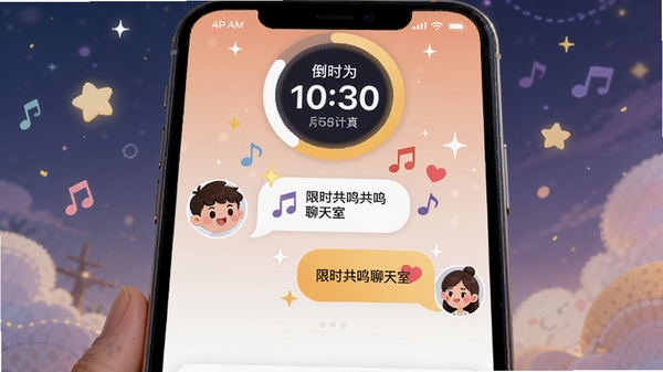 չʾ��������APP��ʱ���������ҽ��棬�ֻ���Ļ����������ͨͷ�����ڶԻ�����������˸�������Ͱ���ͼ�꣬���涥����һ�����Եĵ���ʱԲ��������������ҳ����ڴ��С�
