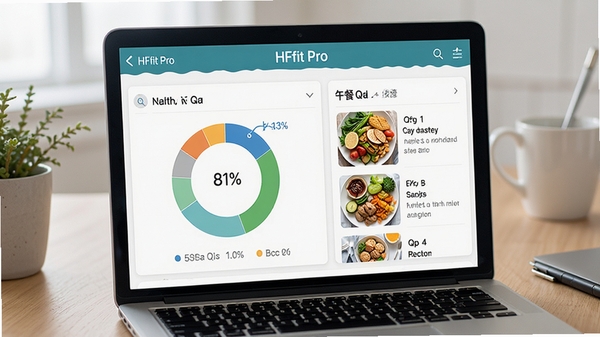 HFfit Pro�����еĽ�����ʳ��¼ҳ�棬չʾӪ��Ԫ�ط���Բ��ͼ�����ʳ���Ƽ�
