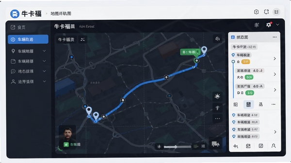 ţ����������ͼ�켣׷�ٽ��棬չʾ����λ�á�·����״̬��ǩ