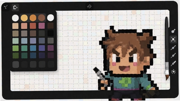 Pixel���ذ����������ͼ��չʾ���ػ�������ɫ�����ˢ���ߣ����������¼�࣬ǰ�������ڻ��Ƶ����ؽ�ɫ������Ϊ���񻭲�