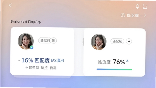 ��������APP������ƥ���Ƽ�ҳ�棬չʾ�Ƽ��û���Ƭ������ͷ�񡢱�ǩ��ƥ��Ȱٷֱȣ�������ͽ���