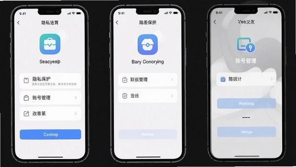 �����app���ý��棬չʾ��˽����ѡ�����˺Ź������ܣ�����Ϊ����ǳɫϵ��ͻ����ȫ���ݣ��ֻ���ͼ���