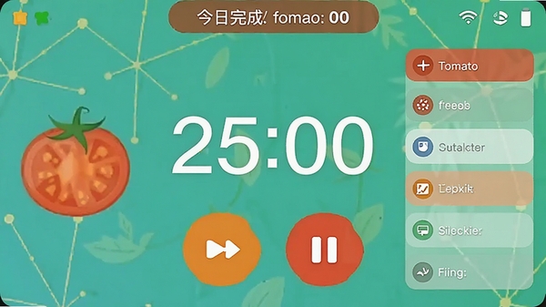 ���Ѽ�ʱ�������ӵ���ʱ���棬������ʾ25:00����Χ�п�ʼ��ͣ��ť������ѡ���б�������״̬����ʾ������ɷ�������ɫ������
