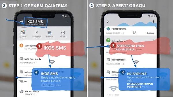 һ�ŷֲ�����ʾ��ͼ��չʾ���ֻ�ϵͳ������ΪIKOS SMS����֪ͨʹ��Ȩ�ͺ�̨����Ȩ�޵Ľ��棬�������������к�ɫ����ɫ����ע�Ϳ�
