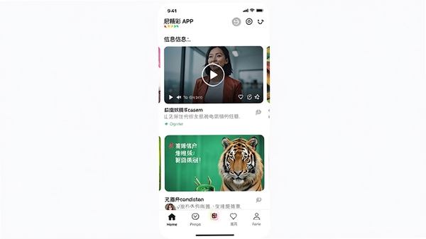 �ᾫ��APP�����ͼ��չʾ��ҳ��Ϣ����ײ����ܵ�����������ִ���Լ��ɫ�����죬ͻ����Ƶ��ͼ�Ķ�̬��Ƭ��