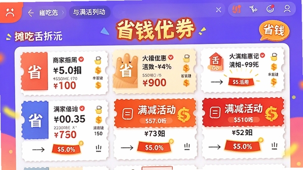̯�����Ż�ȯ�б����棬չʾ�����̼��ۿ�ȯ���������ɫ�ʻ��ã�ͻ����ʡǮ������