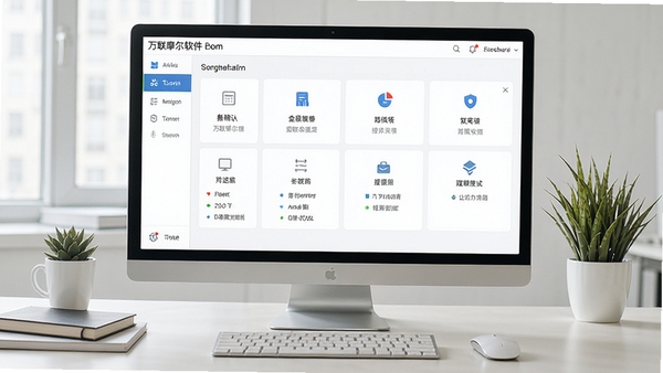 万联摩尔软件主界面截图,展示清晰的功能分区和现代简约的UI设计风格,背景为整洁的办公桌面。