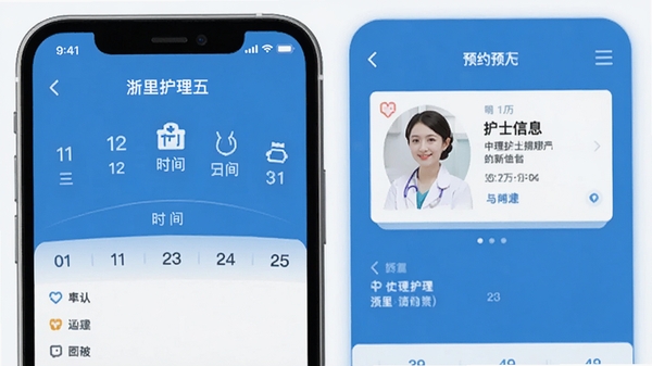���ﻤ��APPԤԼ�������棬ѡ������ʱ�䣬��ʿ��Ϣ��Ƭ�����UI��ƣ���ɫ��ɫ������ƽ�����
