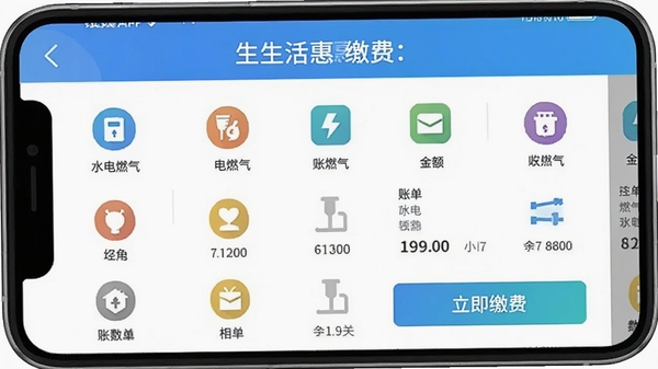 �������APP������ɷ�ҳ�棬չʾˮ��ȼ����ͼ���б����������������˵����������ɷѰ�ť