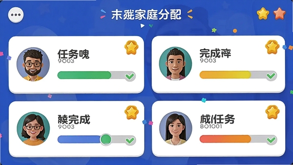һ��չʾ��ͥ����������Ľ�ͼ�������Կ�Ƭ��ʽ�������У���ʾ��Աͷ���������ͼ����״̬�����Բ�ɫ�������ͻ���ͼ�꣬��������ã�ͻ��Эͬ�뼤����Χ��