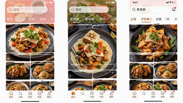 Ҽ������ʳ�Ƽ�app����չʾ��������ʳͼƬ�ٲ�����ɫ�����ޣ����������ͷ����ǩ