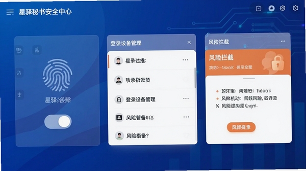 �������鰲ȫ���Ľ��棬չʾָ�ƽ������ء���¼�豸�����б�������������ʾ��Ƭ������Ϊ�Ƽ�����ɫ���䣬������ִ�