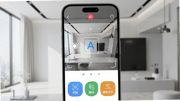 һ�������ֻ���Ļչʾ����AI�۾�APP�����棬�����������ȡ�����·��С�ʶ�𡱡����롱����ȡ���֡��Ȳ�ɫ���ܰ�ť������Ϊ�ִ���Լ��񣬻�������������ͻ��AIʶ���ܡ�