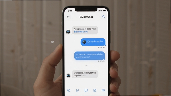 一张展示BMostChat应用在智能手机上运行的界面截图,界面风格现代简约,对话气泡清晰,背景柔和,突出AI助手的智能感。