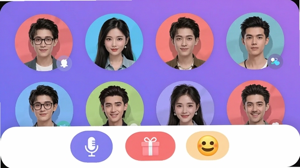 ���App�����ɶԷ�����棬����ͷ�����У��ײ�����˷硢����ͱ��鰴ť������Ϊ������ɫ