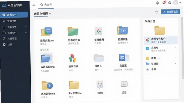 米昂云软件界面截图,展示其简洁大气的云端文件管理主界面,图标清晰,分类明确