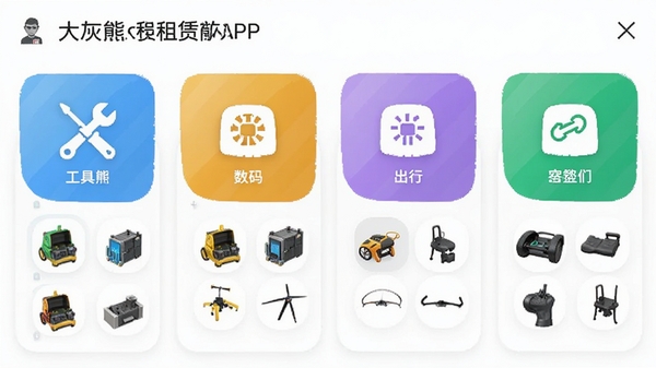 չʾ���������APP����Ʒ������棬�й��ߡ����롢���еȼ�����ͼ�꣬ÿ��ͼ���·��ж�Ӧ��ƷСͼ��������ÿ�Ƭʽ���֣�ɫ�ʻ��ã���ϢһĿ��Ȼ