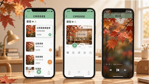 ����׵¿���APP����չʾ�������γ��б��벥��ҳ�棬���������¼�࣬ѧϰ��ΧŨ��